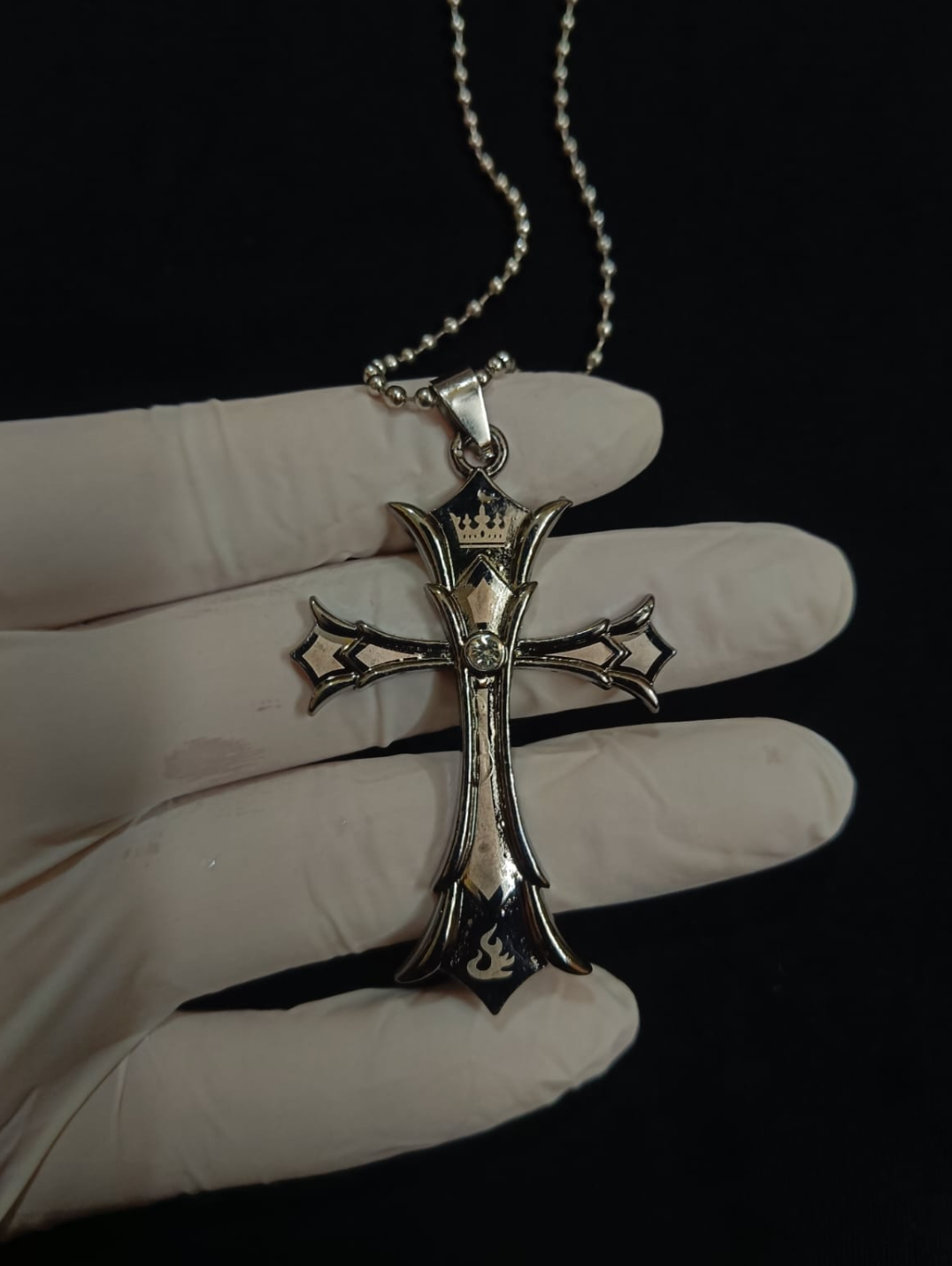 Crowned Gothic Cross Necklace – Stainless Steel
