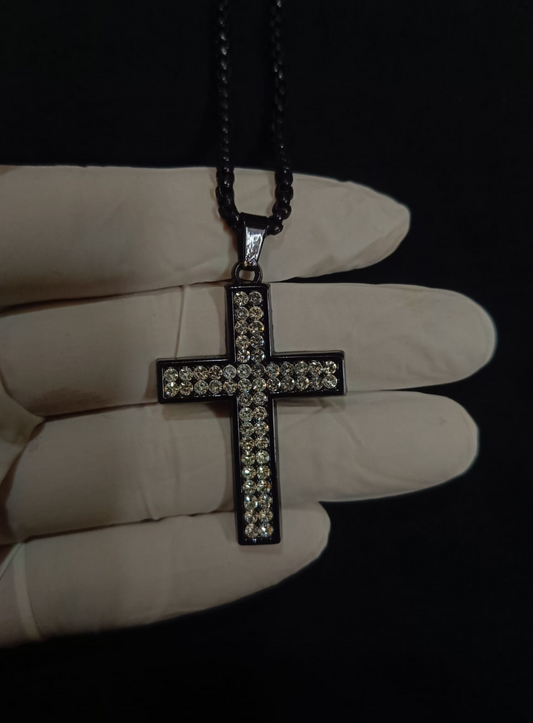Midnight Iced Cross Pendant – Black Stainless Steel