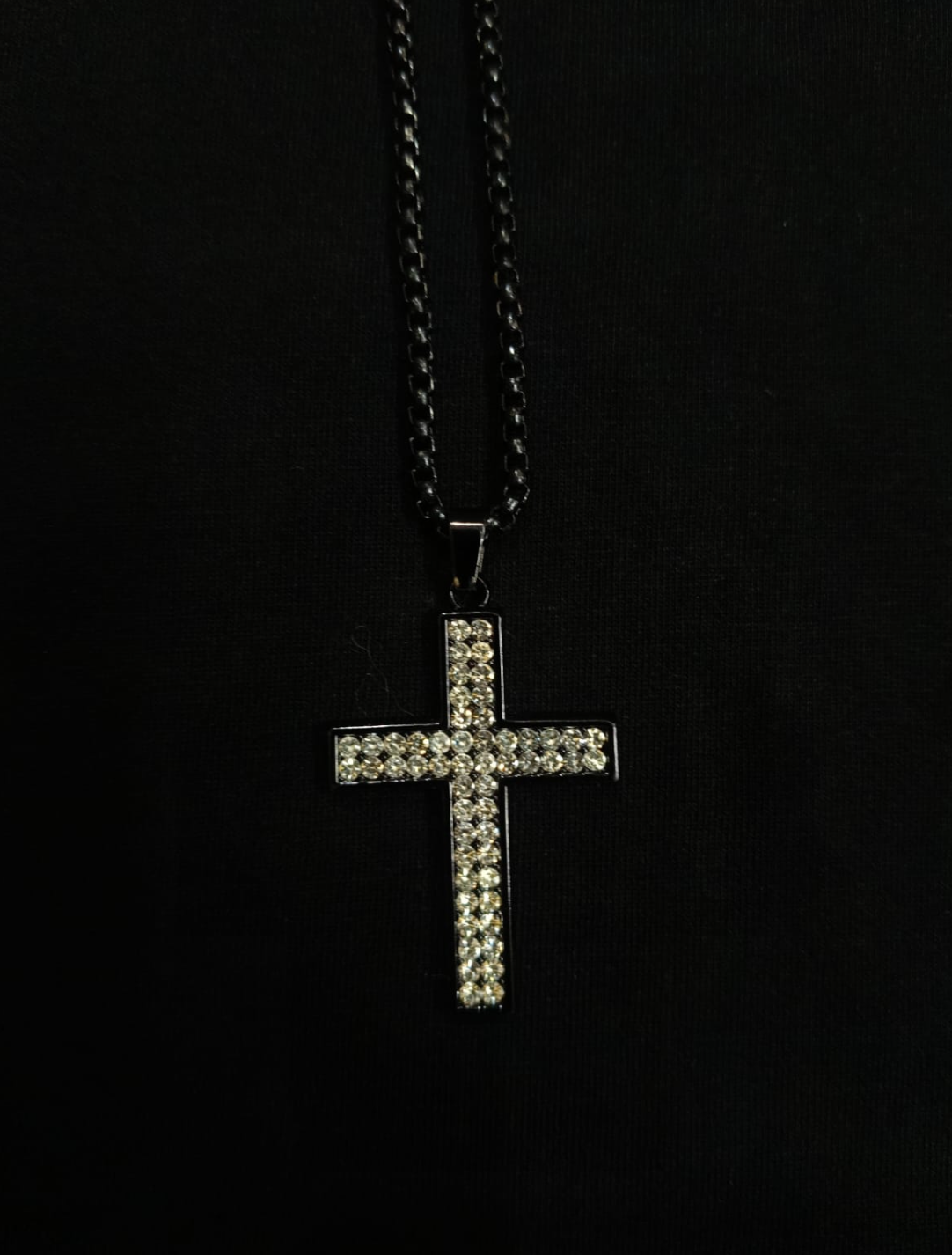 Midnight Iced Cross Pendant – Black Stainless Steel