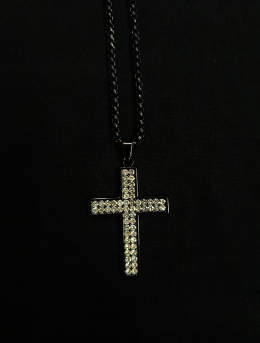 Midnight Iced Cross Pendant – Black Stainless Steel