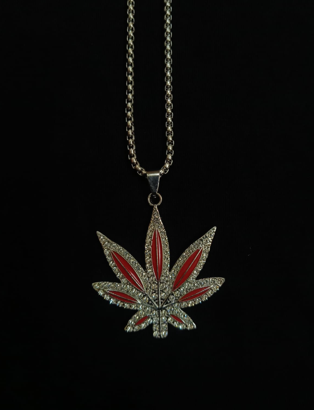 The Crimson Kush: Iced-Out Red Leaf Pendant