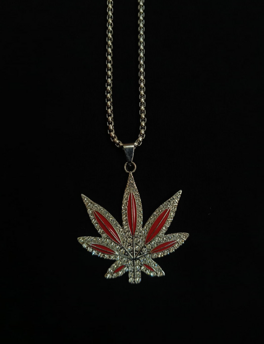 The Crimson Kush: Iced-Out Red Leaf Pendant