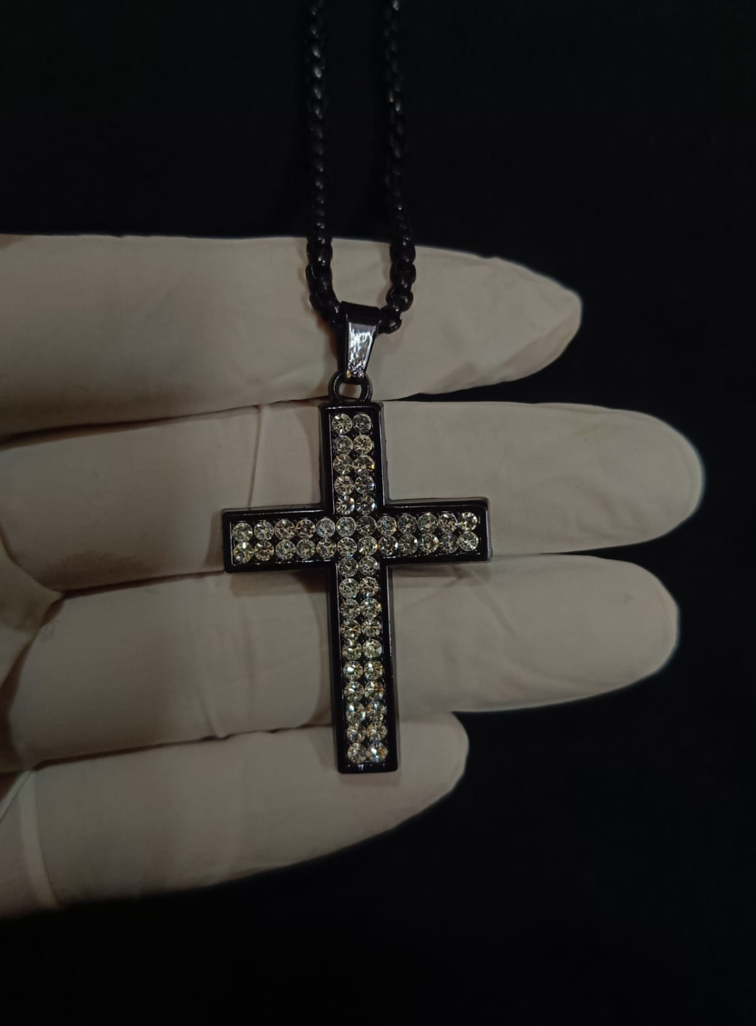 Midnight Iced Cross Pendant – Black Stainless Steel